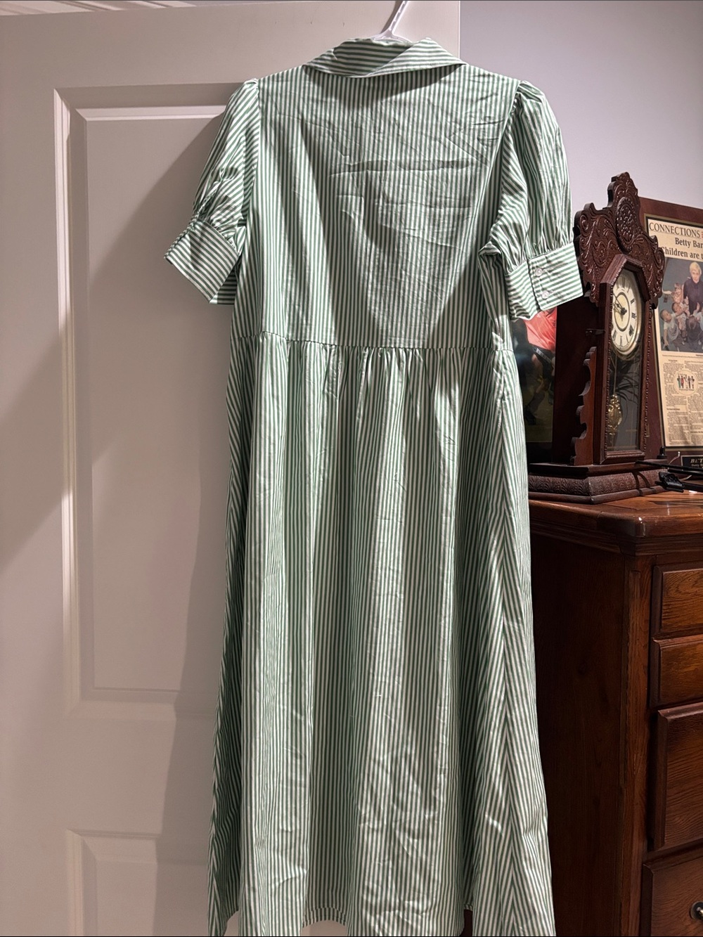 crown & ivy Green and White Striped Midi Shirt Dress - Picture 2 of 4